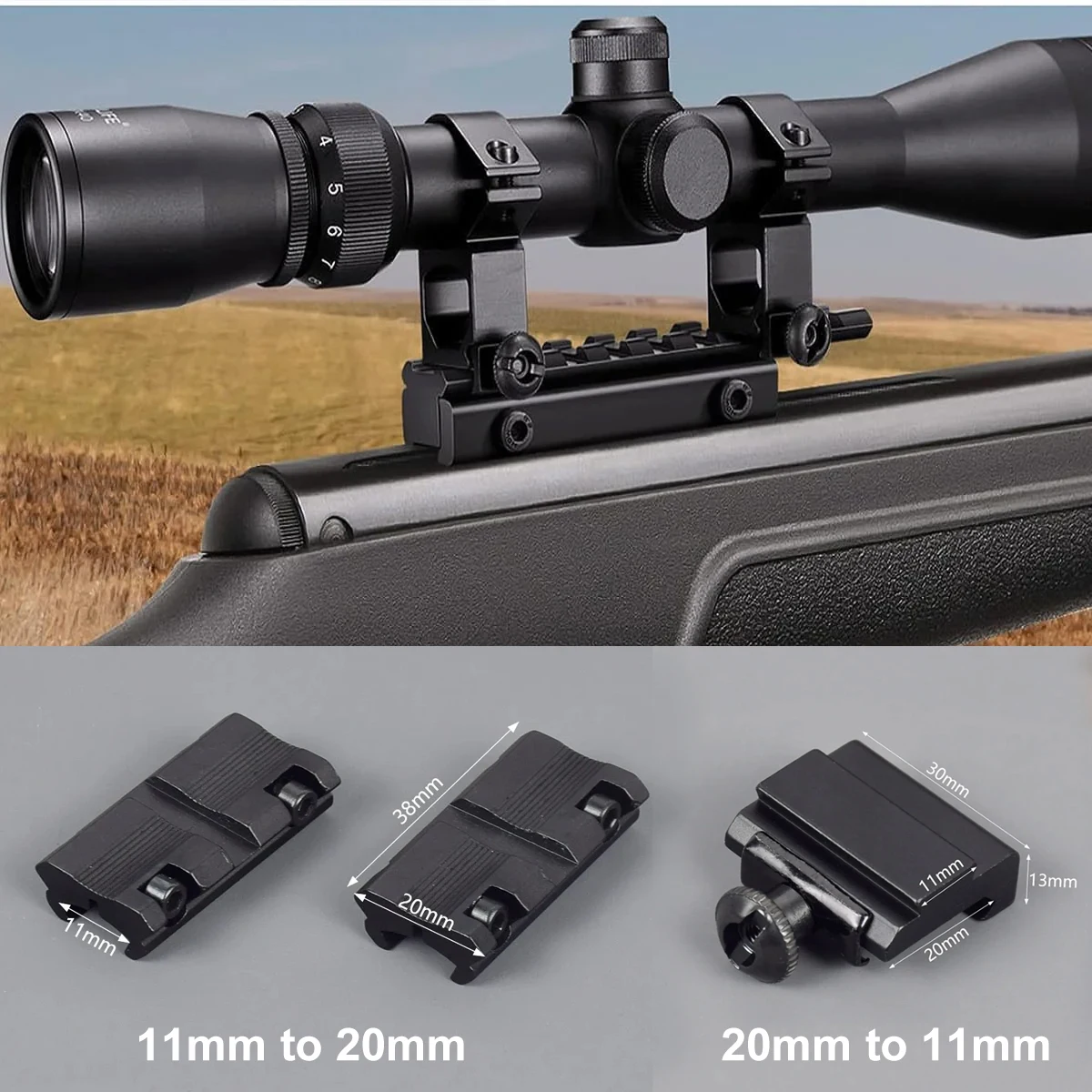 

2PCS Scope Adapter Mount Base 11mm Dovetail to 20mm Picatinny Rail Mount Converter Dovetail 20mm to 11mm Picatinny Rail Adapter