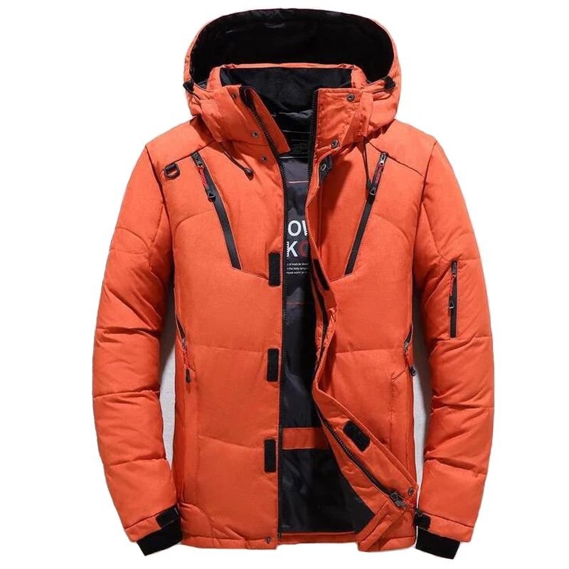 Snow Jacket Male Winter Padding Puffer Coat Hooded Outdoor Thick Parkas -20 Degree White Duck Down Jackets Zip Warm Outwear 4XL