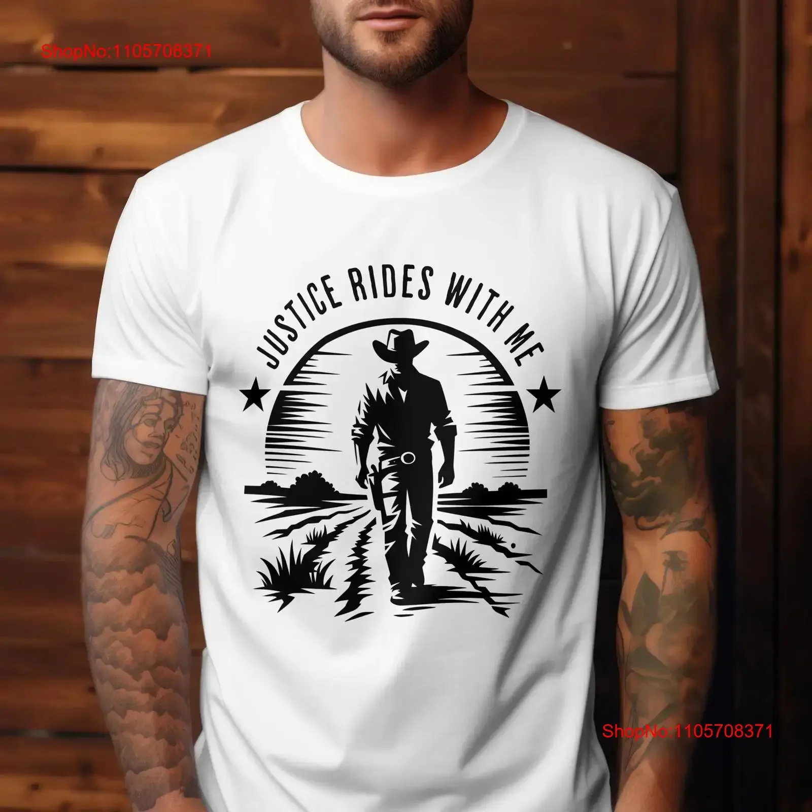 Justice Rides With Me T Shirt Western Cowboy American Outlaw Adventure Retro Wild WesT Rodeo vintage Washed homme Breathable