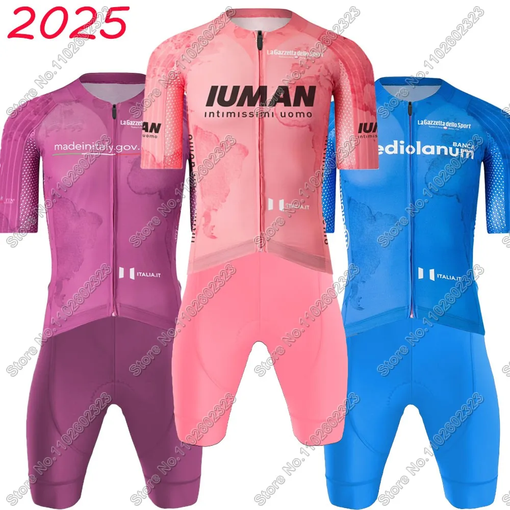 Tour De Italia Италия Велосипедный трикотаж 2025 Розовый Фиолетовый Синий Комплект Мужская Короткая одежда Рубашки для шоссейного велосипеда Костюм Велосипедные нагрудники Шорты Ropa