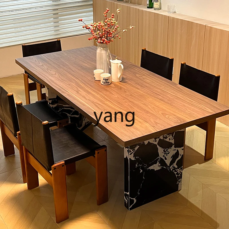 

Lmm retro style dining table and chair combination walnut slate tea table simple modern desk
