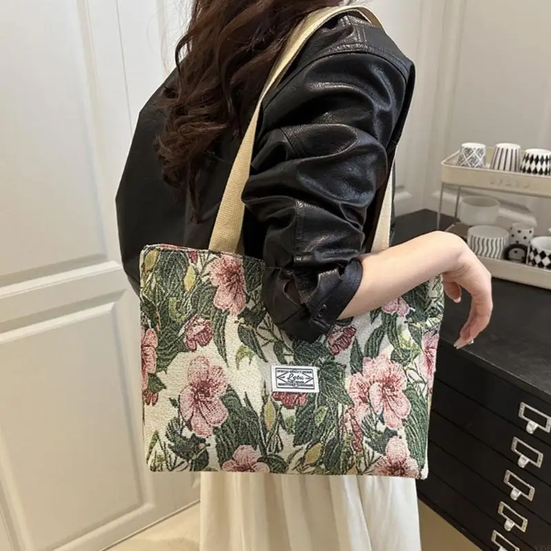 Y3NE Oriental Design Large Capacity Bag Bag Reinforced Handle Daily Use Friendly