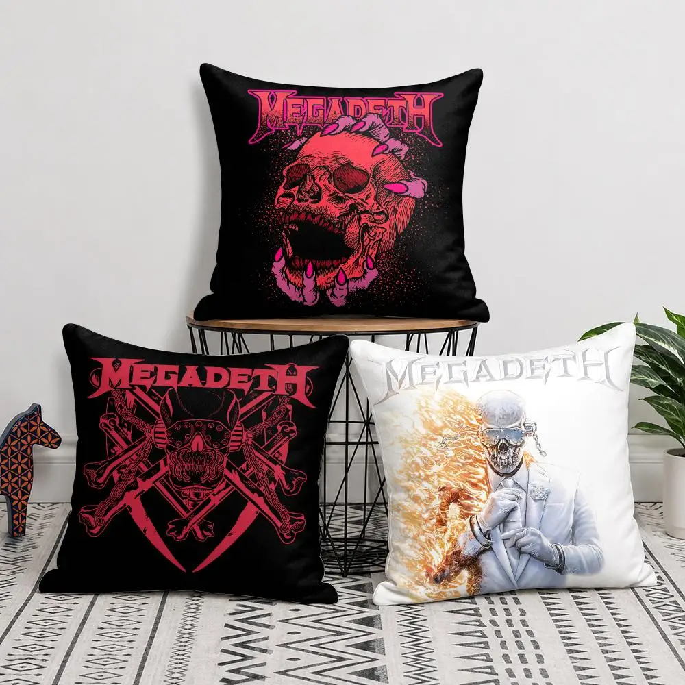 M-Megadeth Rock Band Cushion Cover Silky Short Plush Invisible Zipper Dustproof Sofa Pillow Case For Home Decor
