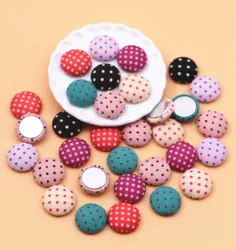 50pcs 12mm Mix Colors Dots Fabric Covered Round Buttons Home Garden Flatback Cabochon Crafts Scrapbooking DIY