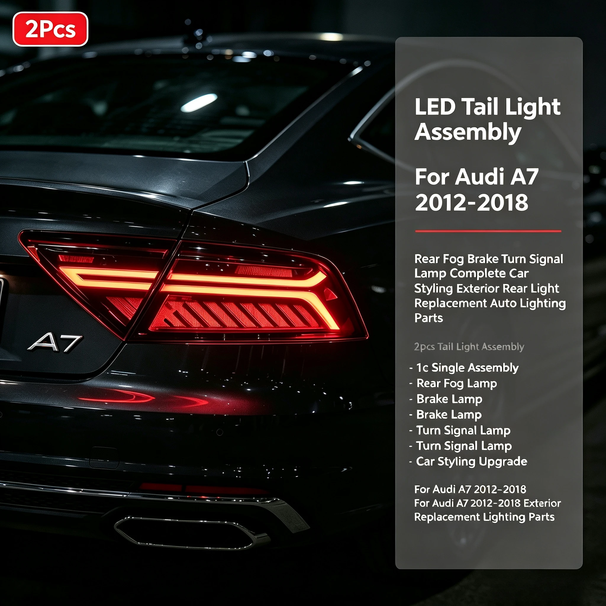 Image of 2-teiliges LED-Rücklicht-Set für Audi A7 2012-2018, Rücknebelleuchte, Brems- und Blinkleuchte, komplettes Auto-Styling, Außenrücklicht-Ersatz, Autobeleuchtungsteile
