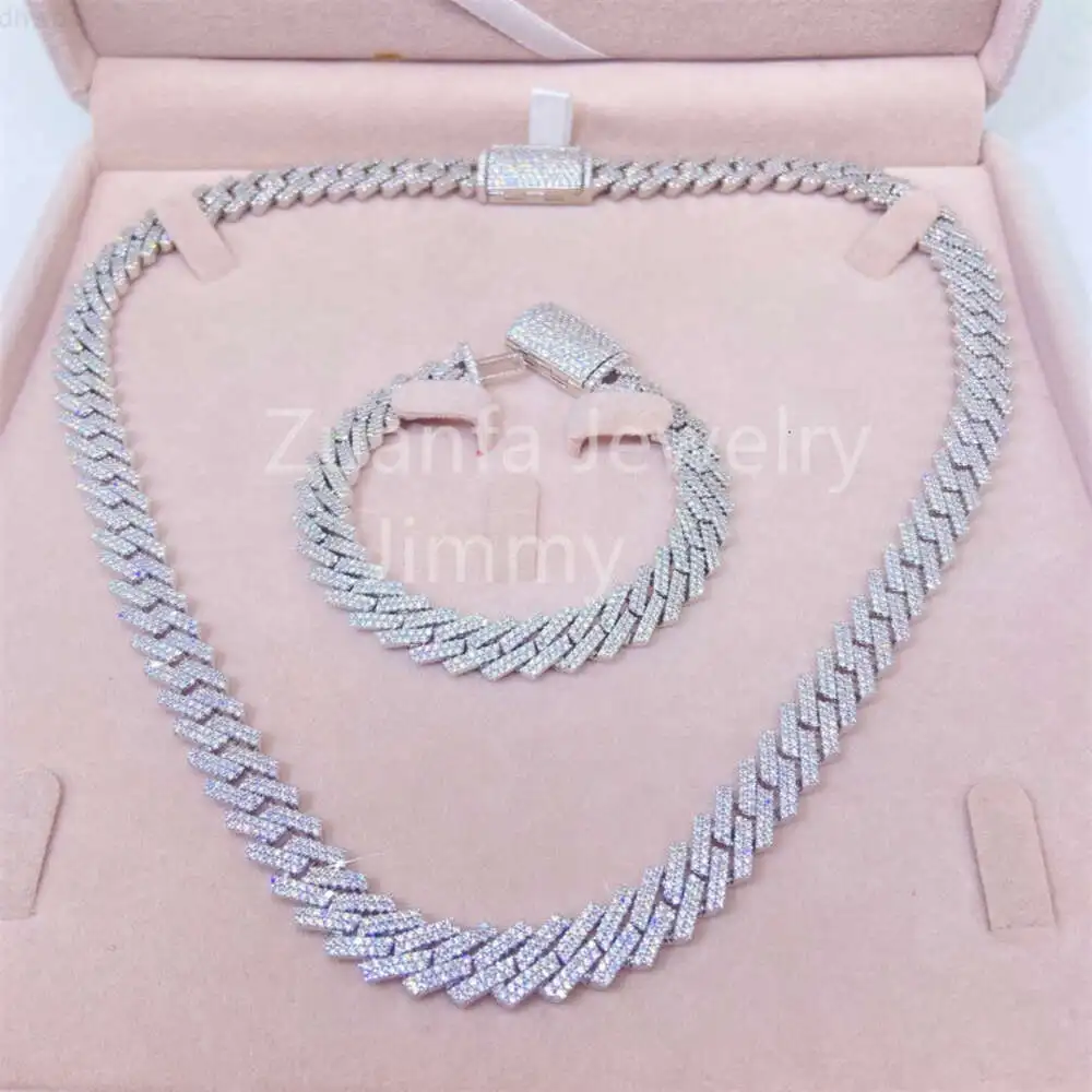 

925 Sterling Silver Solid Silver Customized Unique Design 10mm Two Row Vvs1 Moissanite Diamond Men Cuban Link Chain