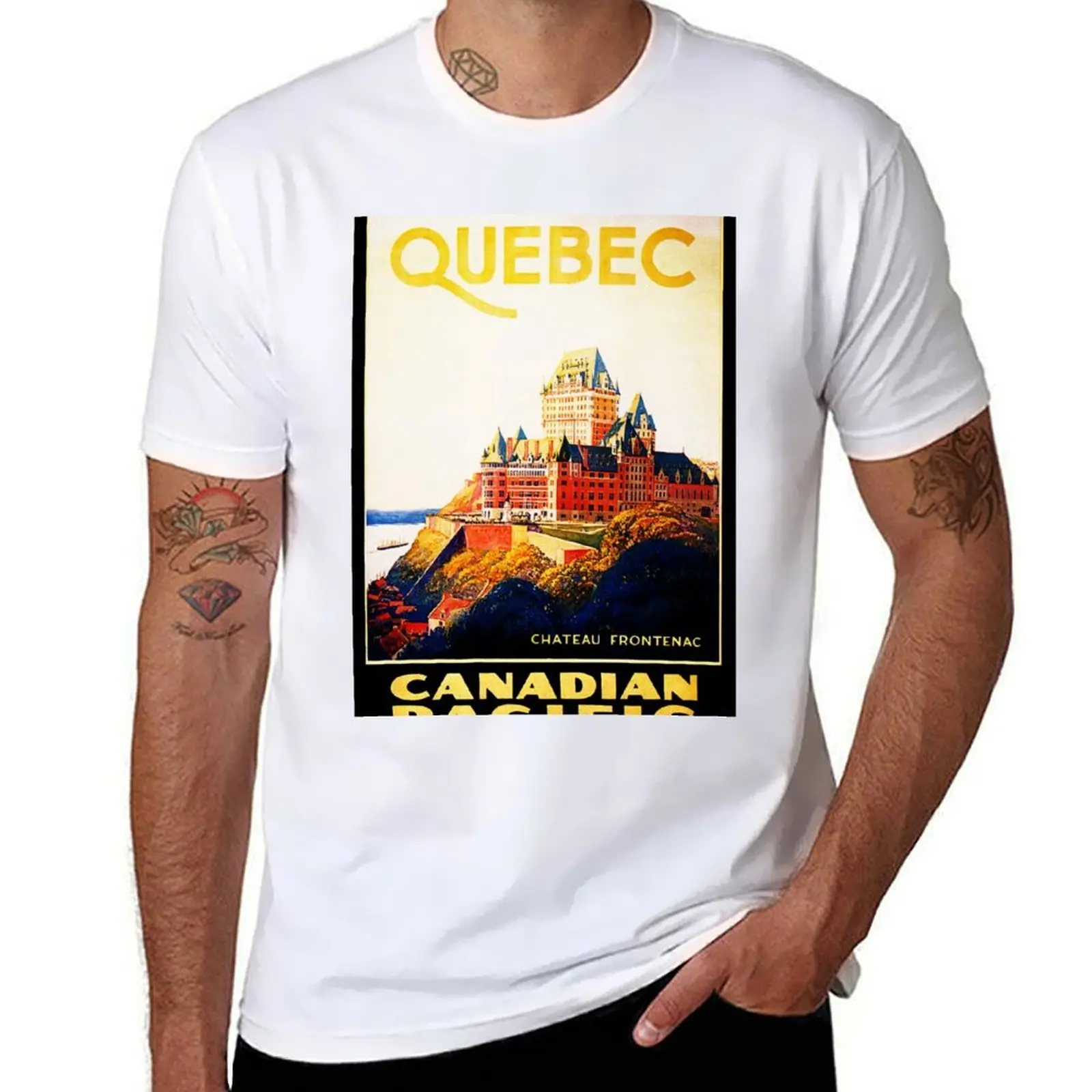 

QUEBEC LE CHATEAU FRONTENAC HOTEL Canada Vintage Tourism Poster T-Shirt t shirt personalised t shirts designer T-Shirt