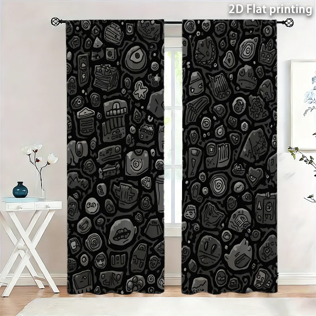 2pc Stylish Skull Print Curtains Blackout Drapes Gothic Living Room Curtains Panel Window Shade Home Decoration for Modern Punk