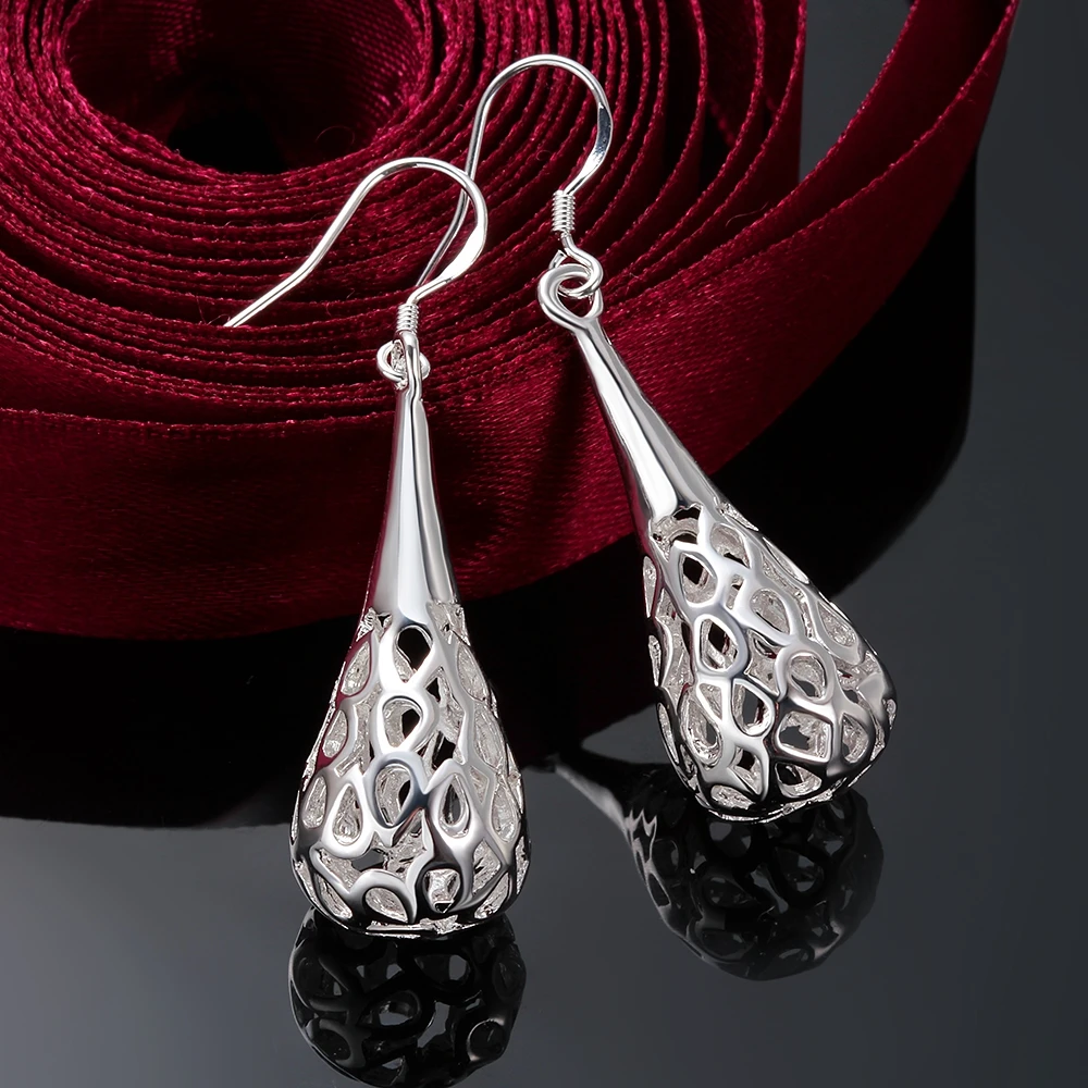 New Charm 925 Sterling Silver Earrings for Women Jewelry All-match Trend Hollow water drop shape Christmas Gifts