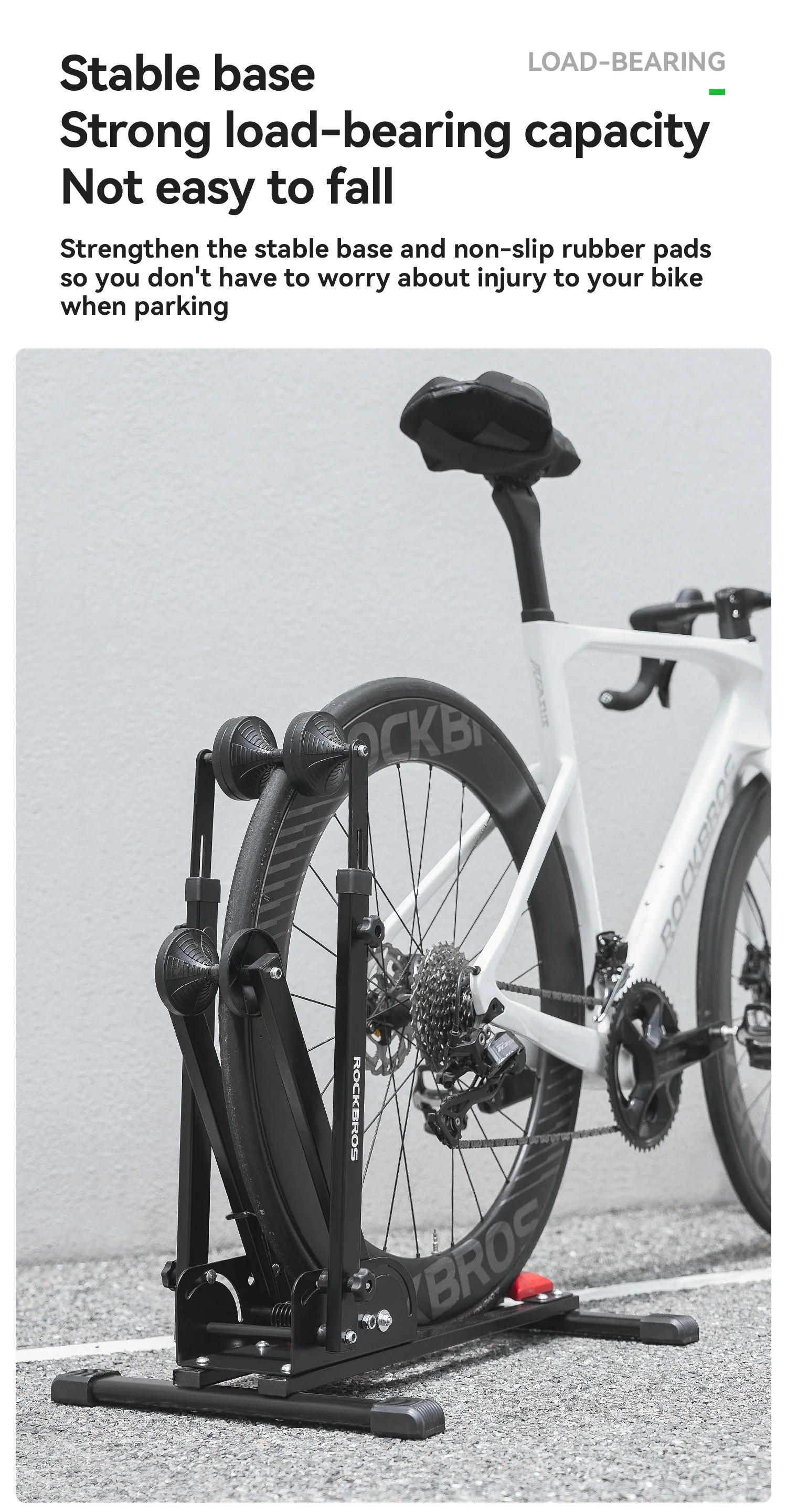 ROCKBROS Fahrrad-Parkständer, doppelte Stangen, Kohlenstoffstahl, MTB, Rennrad, faltbare Fahrrad-Parkständer, die Radfahren steht – Detail 6