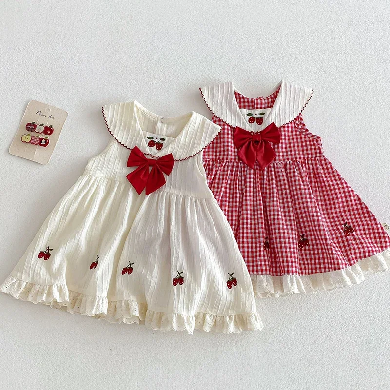 2026 New Summer Girl Clothing 1-5Yrs Baby Girl Party Dress Sleeveless Cotton Embroidery Kids Princess Dresses Sister Clothing