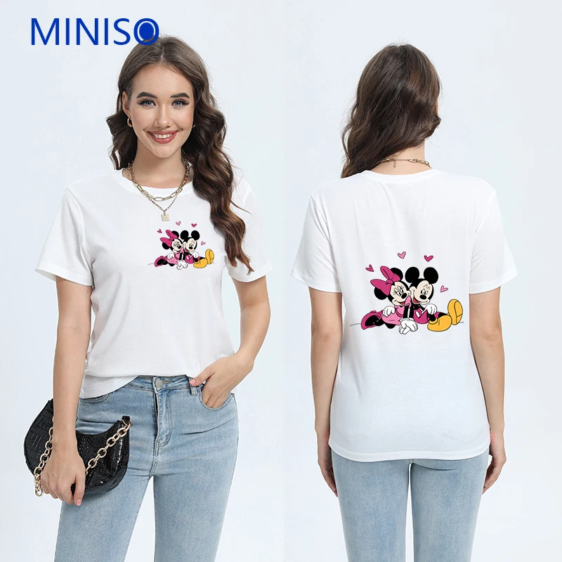 

Trends Clothes Custom Disney Mickey Minnie Printed T-shirt Loose Top Woman White t-Shirt Ladies Large Size Cartoon Clothing New