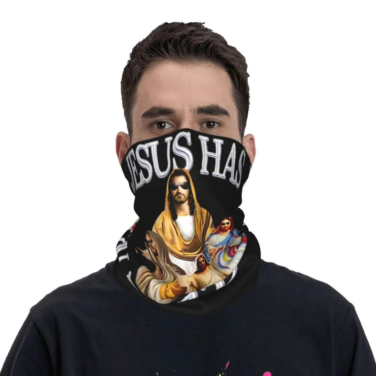 Funny Jesus Has Rizzen Accessories Bandana Neck Gaiter Jesus Christ Wrap Scarf Warm Riding Face Mask for Men Women Windproof