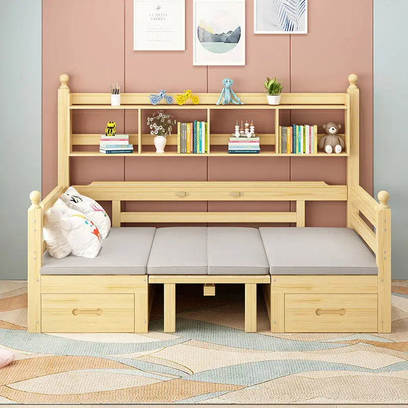 Solid wood sofa bed integrated dual-purpose living room small apartment foldable multi-functional combination home with desk