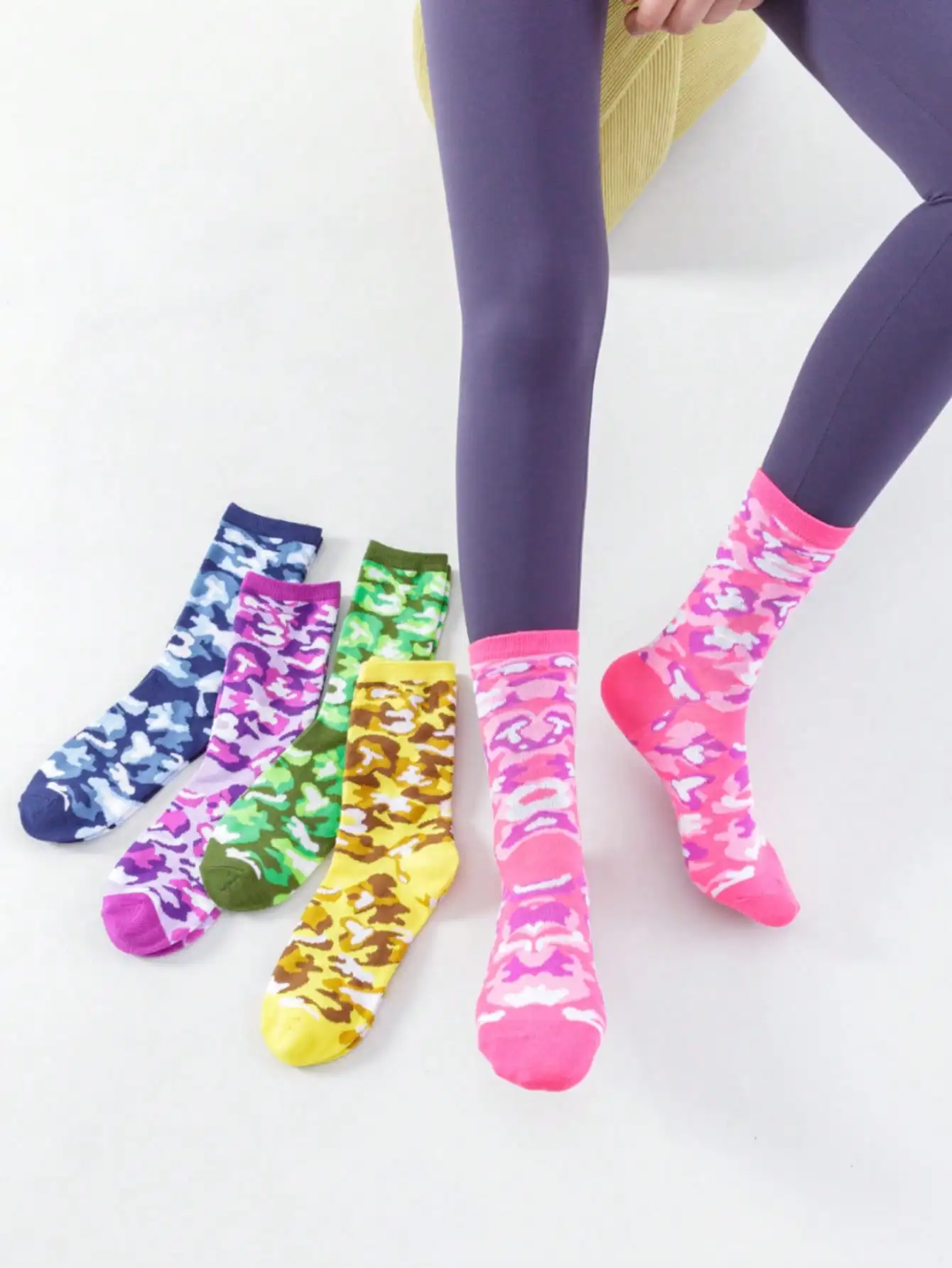 5 Pairs/sets Of Women\'s Four Seasons Warm American Street Style Camouflage Pattern Suitable for Daily Festivals and Outings