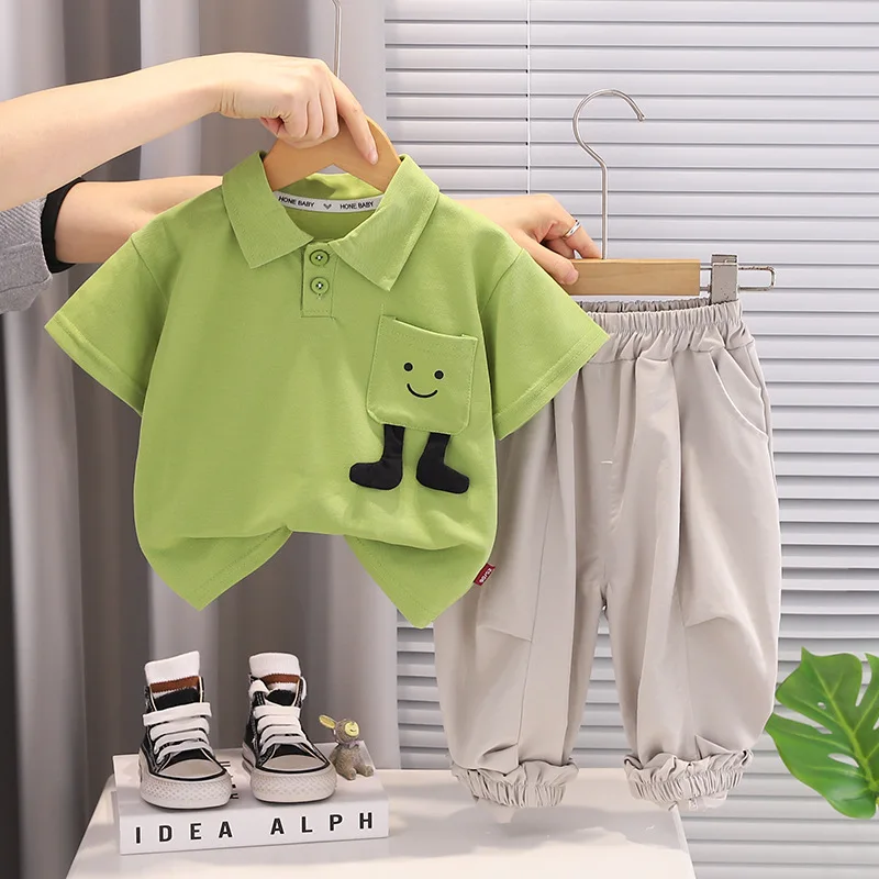 

Летняя одежда для мальчиков: милые мультяшные футболки с коротким рукавом и штаны, повседневный комплект из двух предметов для малышей, коллекция 2026