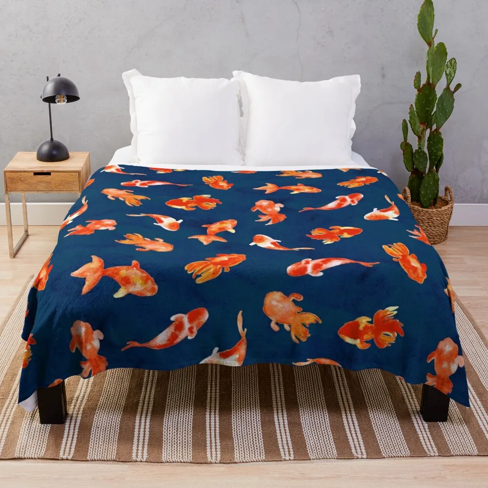 

Moody Watercolor Goldfish Pond Throw Blanket Blankets For Sofas Blankets Sofas Of Decoration Shaggy Plush Blankets