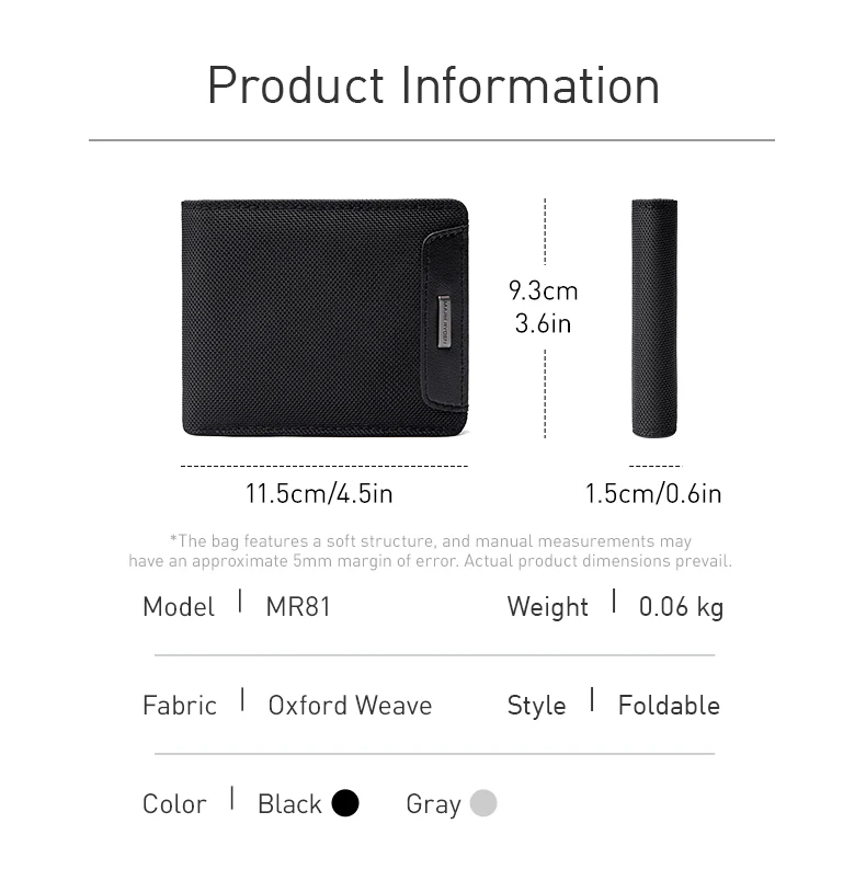 MARK RYDEN Urban Minimalistische Herren-Geldbörse aus strapazierfähigem Oxford-Stoff, lässige Geldbörse im Taschenformat – Detail 9