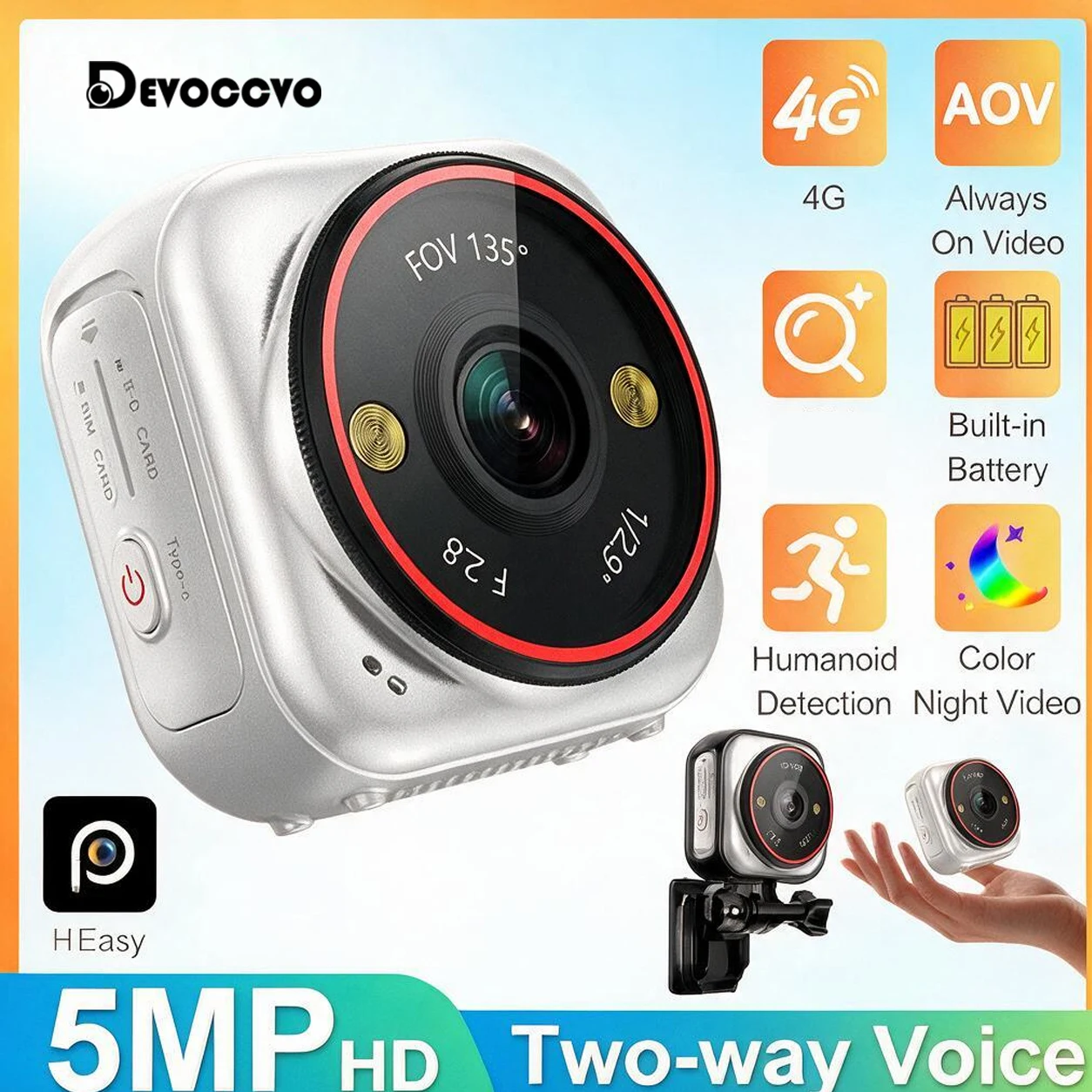5MP Mini AOV 4G Camera Magnetic Pocket Design  Color night vision Human Detection 7/24 Recording for Pets Outdoor and Home Use