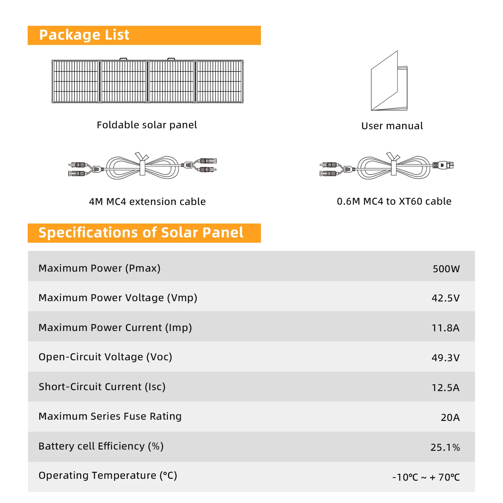PECRON 500W Portable Solar Panel for Power Station High Efficiency Foldable IP67 Waterproof Power Supply for Camping RV Outdoor 25.1% High-Efficiency Monocrystalline Foldable
