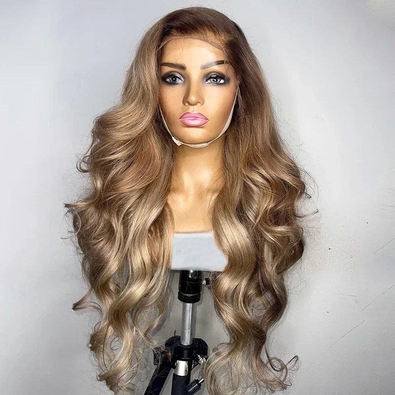 Ombre Blonde Long 28Inch 5x5 Silk Base Jewish Human HairBoby Wave Wig With Baby Hair HD Lace European Hair Preplucked