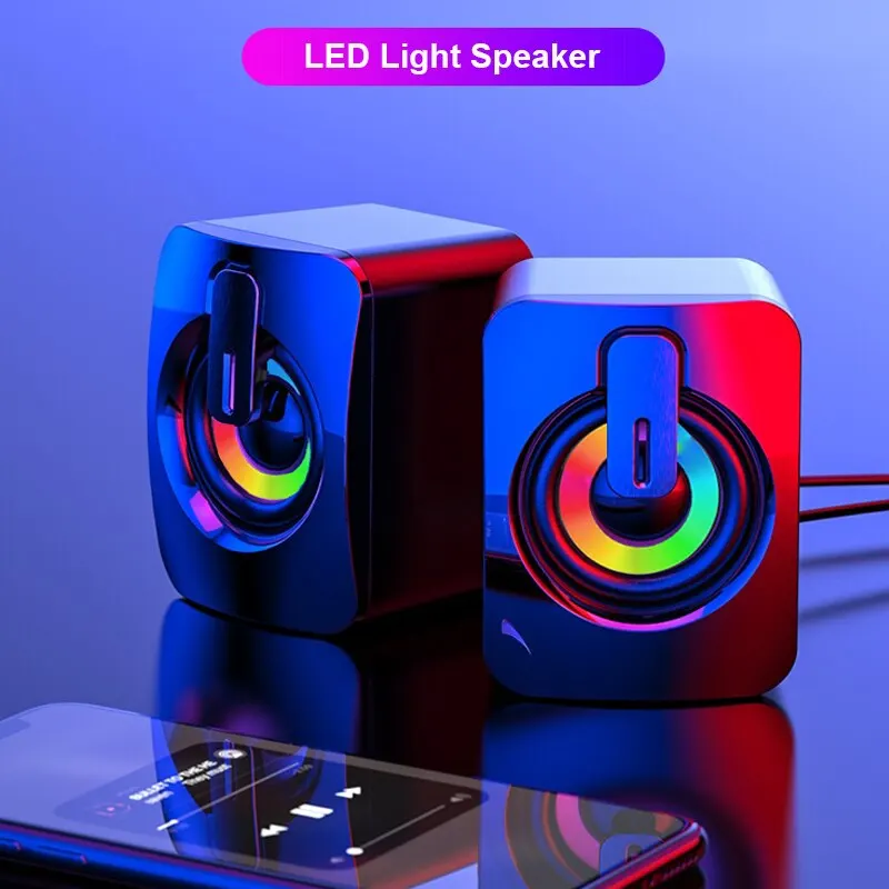 Mini Computer Speakers Sound Box HIFI Stereo Microphone With LED Light Surround Music RGB Gaming Speaker For PC Laptops Computer