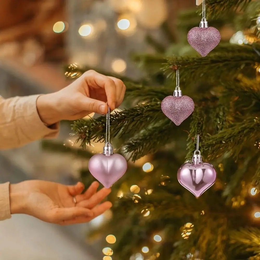 

12Pcs/set Special-shaped Heart Ball Pendant Electroplated DIY Christmas Tree Wreath Ornament 3D Love Heart Pendant