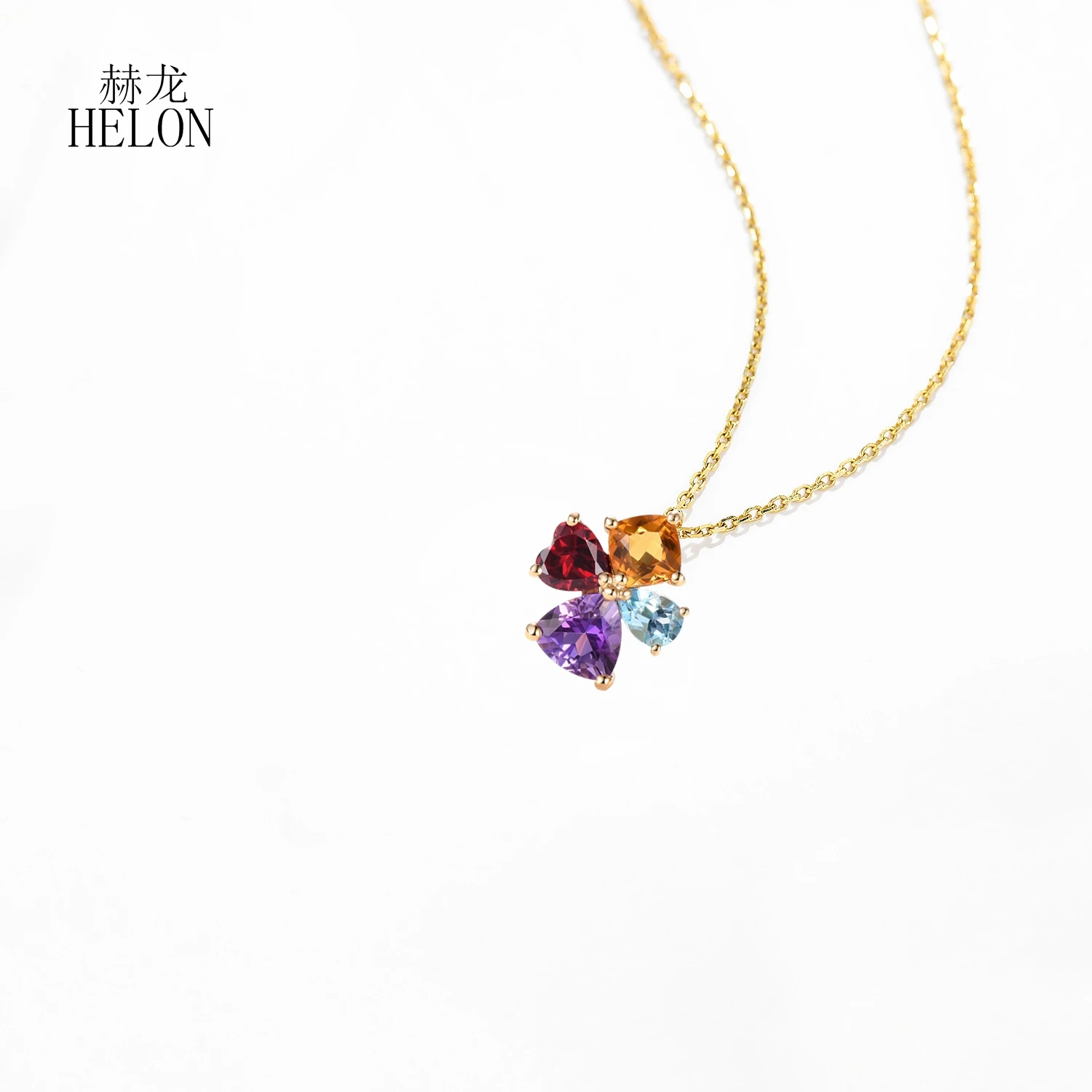 Solid 18K AU750 Yellow Gold Genuine Natural Citrine Garnet Sky Topaz blue Amethyst Pendant Necklace For Women Fine Jewelry image 3