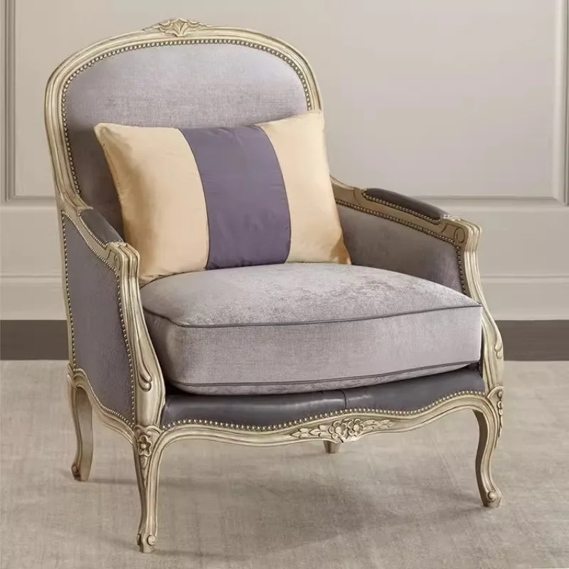 American solid wood carved fabric sofa chair fashion riveted tiger chair French neoclassical single hall reception chair
