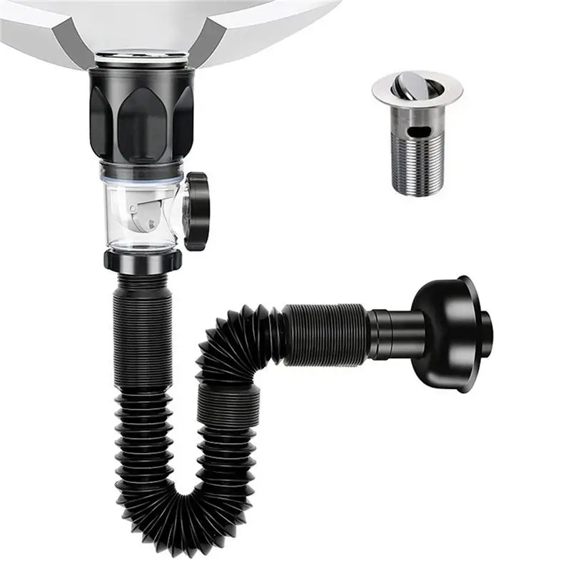 ABCA-4X Bathroom Sink Drain Kit With Flexible Expandable P-Trap Sink Drain Pipe Tube Anti-Odor Bathroom Sink Drain Pipe