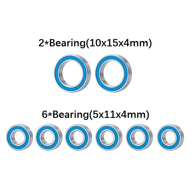 8 Pcs Rubber Sealed Bearing Kit For Traxxas 1/10 4X4 4Wd Slash Stampede Rustler Rally RC Car Upgrade Parts Accessories