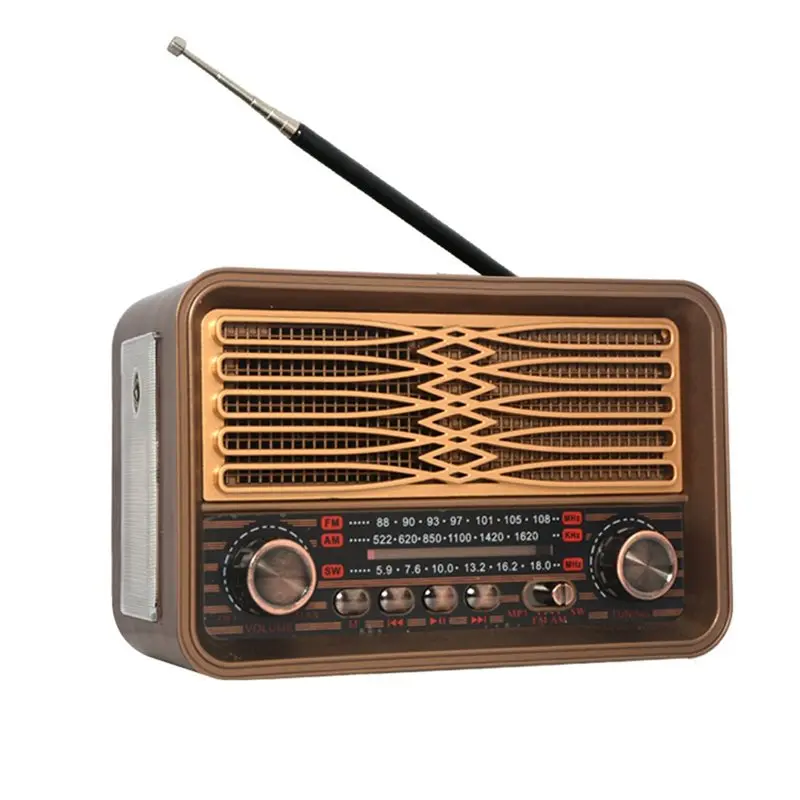 ABDE-Portable Vintage Radio Multifunction FM AM SW Radio Wireless Bluetooth Speaker Soundbar With LED Flashlight