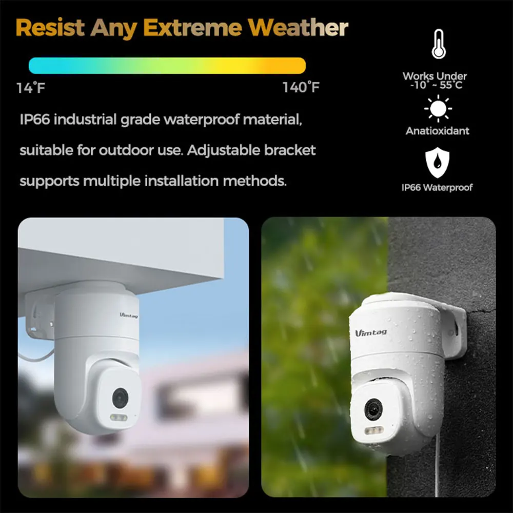 Outdoor Security Camera WIFI VIMTAG 2.5K Rugged CCTV Camera IP Spotlight/360 PTZ Auto Track/Color Night Vision Surveillance Cam