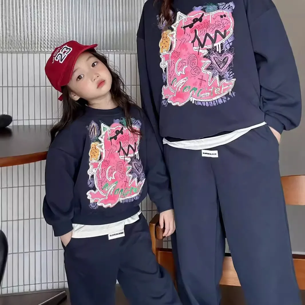 Fashion Family Matching Outfits Autumn New Father Mother and Daughter Son Same Sweatshirts + Pants Two Piece Clothes Sets Korean