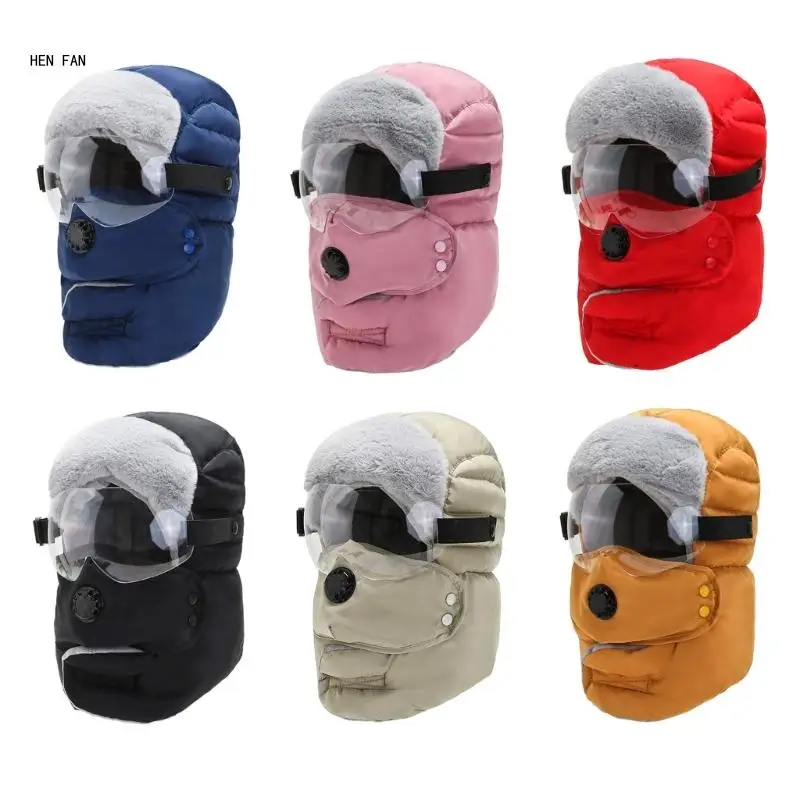 Waterproof Balaclava Hat Winter Warm Hat with Glasses and Earmuffs for Men and Women M89D