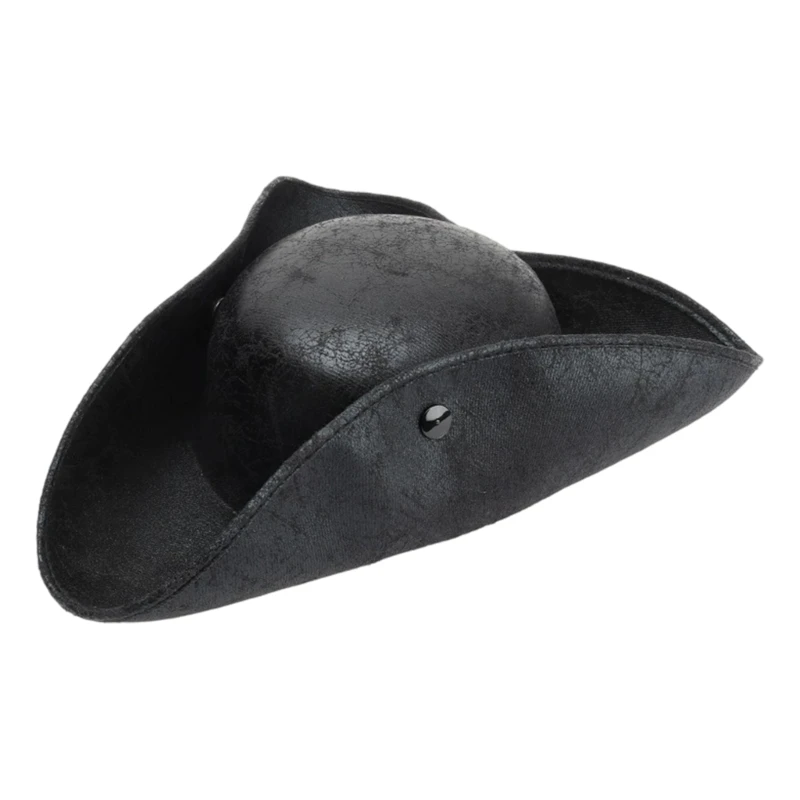 367C Pirate Captain Costume Hat for Adults and Kids, Three Corner Tricorn for Halloween Party Wear, Photos and Props