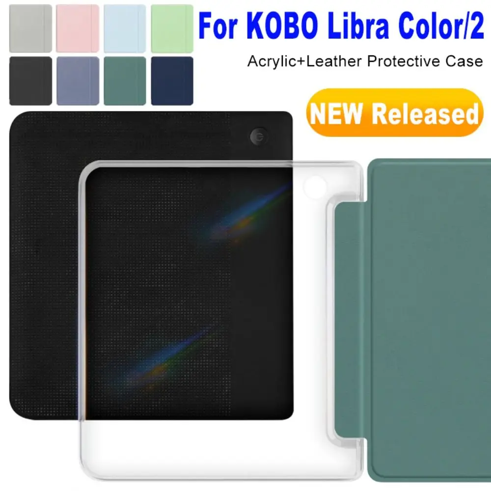 

Auto Sleep/Wake e-Reader Case 7 inch Acrylic Protective Shell Shockproof Leather N428 Folio Cover for KOBO Libra Colour/Libra 2
