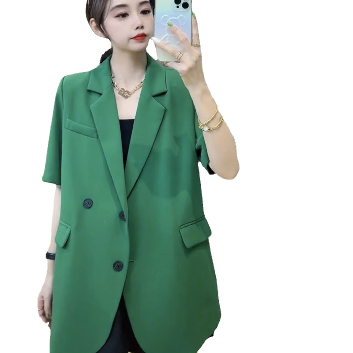 Women\'s Suit Jacket Spring Summer Short Sleeve Blazer Loose Thin Top Leisure Cheap Wholesale Office Women New