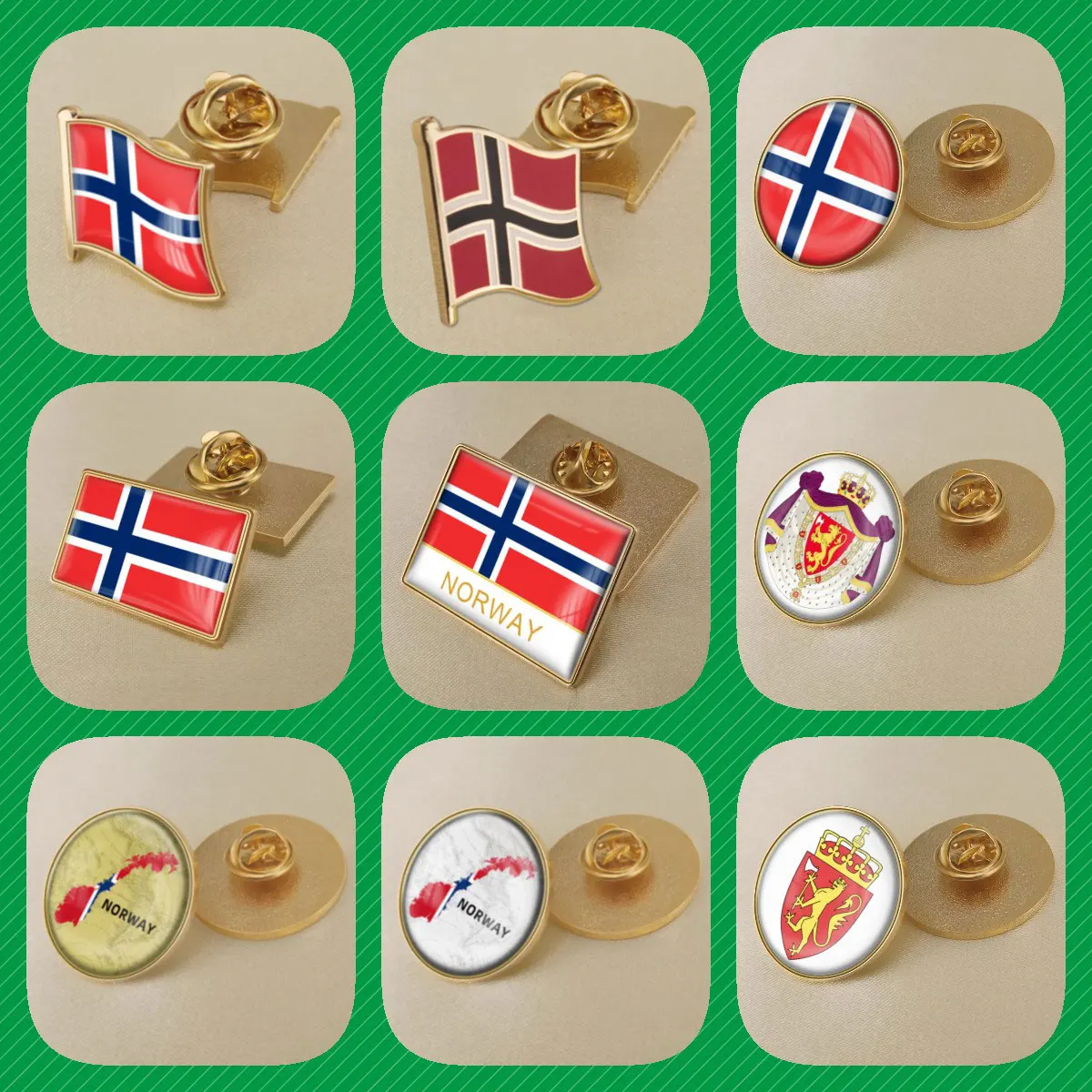 Norway Norwegian Map Flag National Emblem National Flower Brooches Badges Lapel Pins