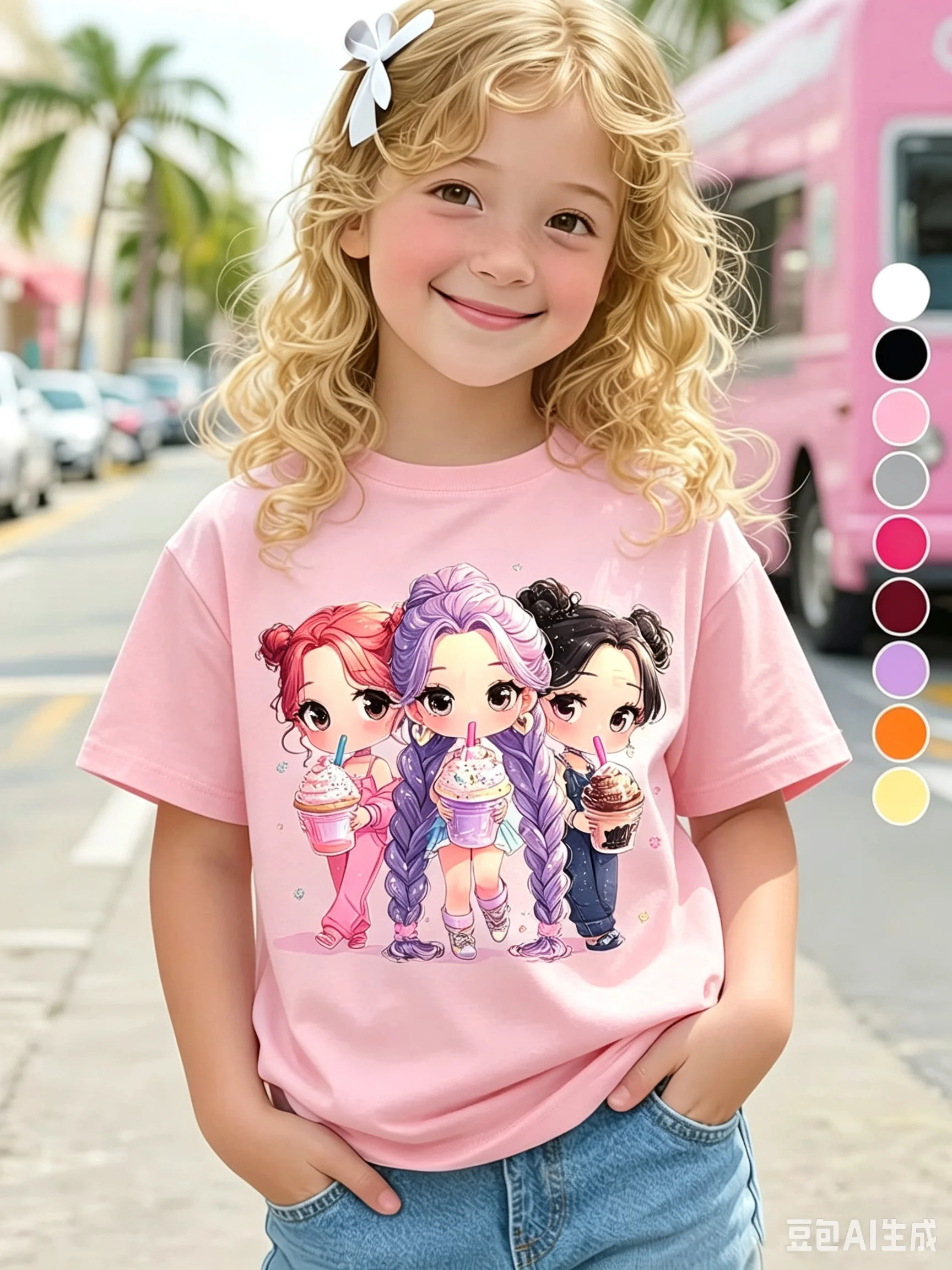 Summer Kpop Popular Cartoon Print Children's Design Casual Harajuku Style Round Neck Short Sleeved Top Fans Gifts Kids Clothes