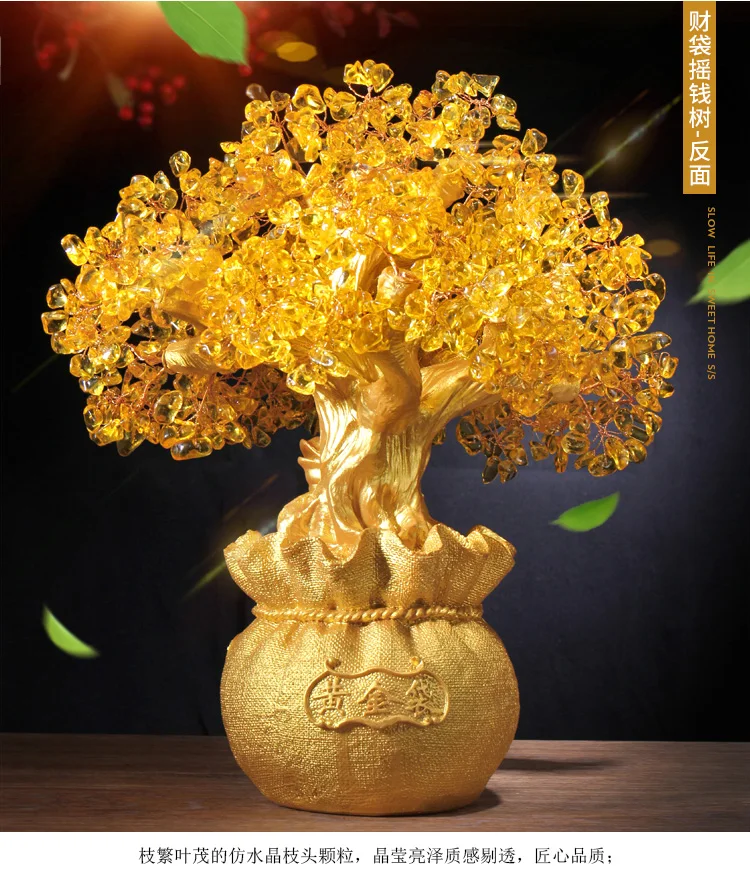 39cm LARGE # TOP office business  home efficacious Talisman Money Drawing  FENG SHUI Golden Pachira macrocarpa money tree statue