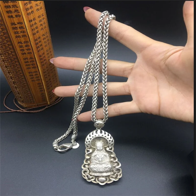 

Mai Chuang/ Hand Made/old Vintage Tibetan Silver Guanyin Necklace Exquisite Fashionable Personality Men Women Couple Gift Amulet