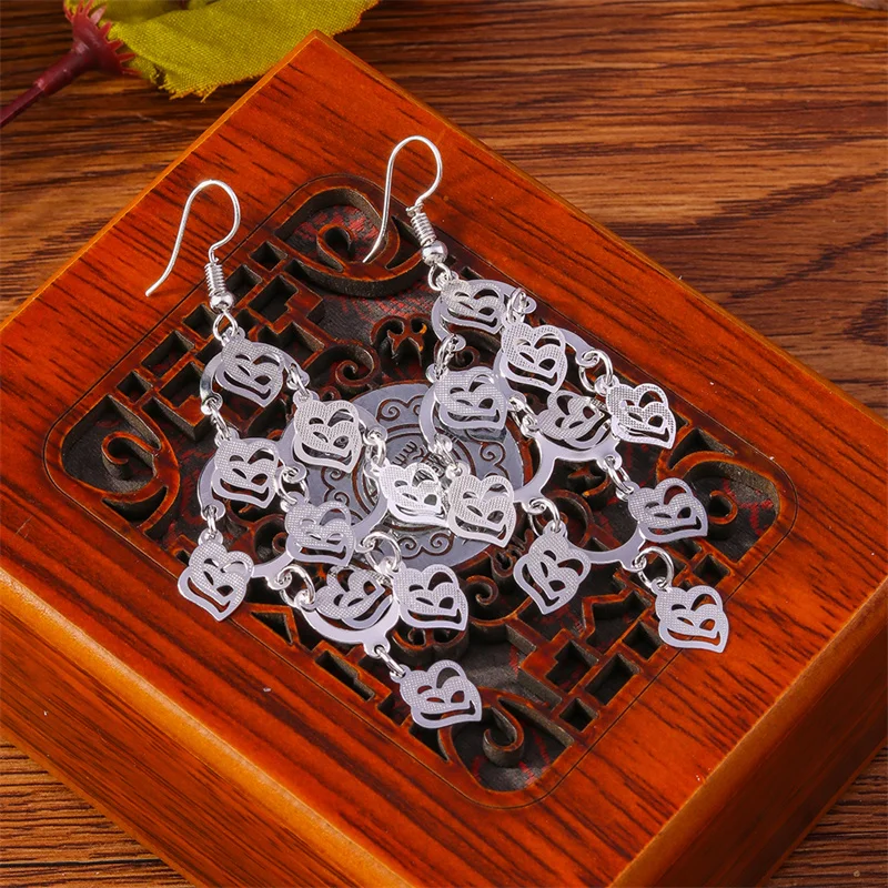 Aihua Fashion Silberfarbene Ohrringe mit Herz-, Blumen- und Schmetterlingsmotiven für Damen, Hochzeits- und Party-Schmuck, Geschenke, Statement-Ohrringe – Detail 5