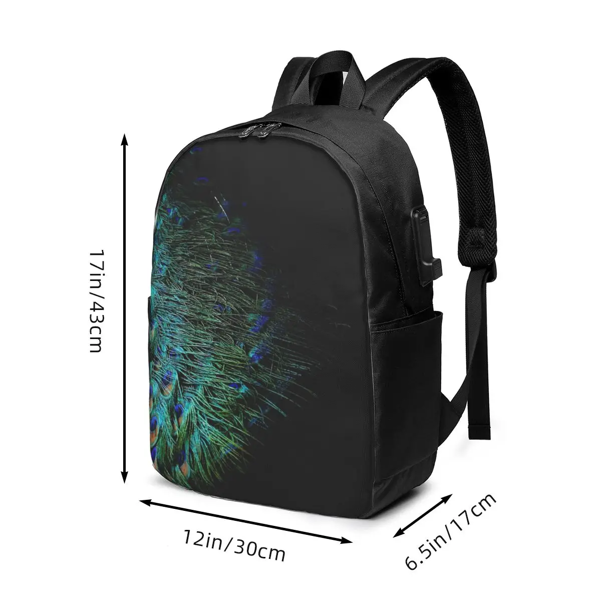 Peacock Feathers On A Black Background Backpack Travel Notebook Bag Computer College Student School Bag Laptop Shoulder Bags view 6