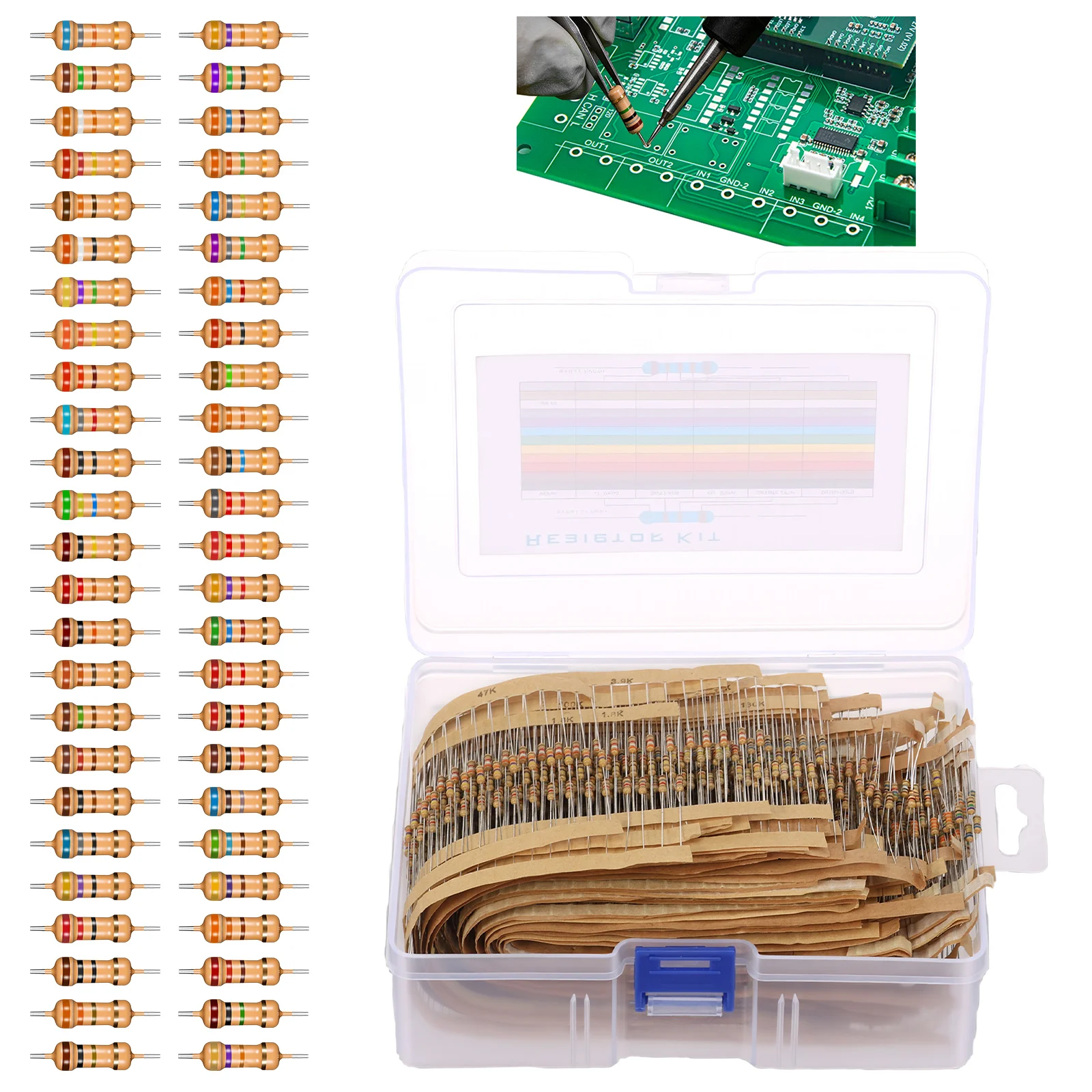 

2500Pcs Resistor Set Resistance 1/4W 5% Carbon Film Resistor Kit 50Value 1R-10M Electronic Components Kit for Electronic Project