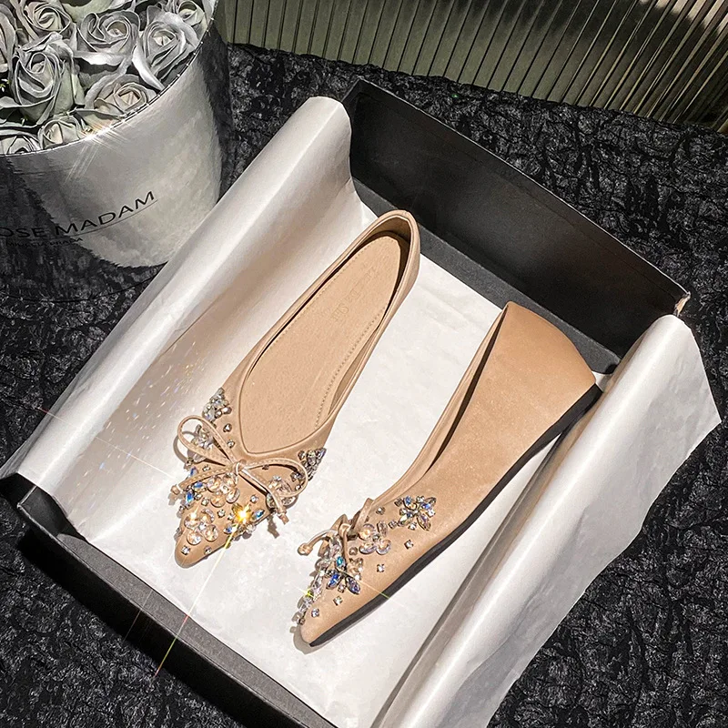 حجم كبير 42 موضة أشار تو حجر الراين الزهور حذاء مسطح للنساء روتين يومي فستان مريح أحذية Zapatos De Mujer