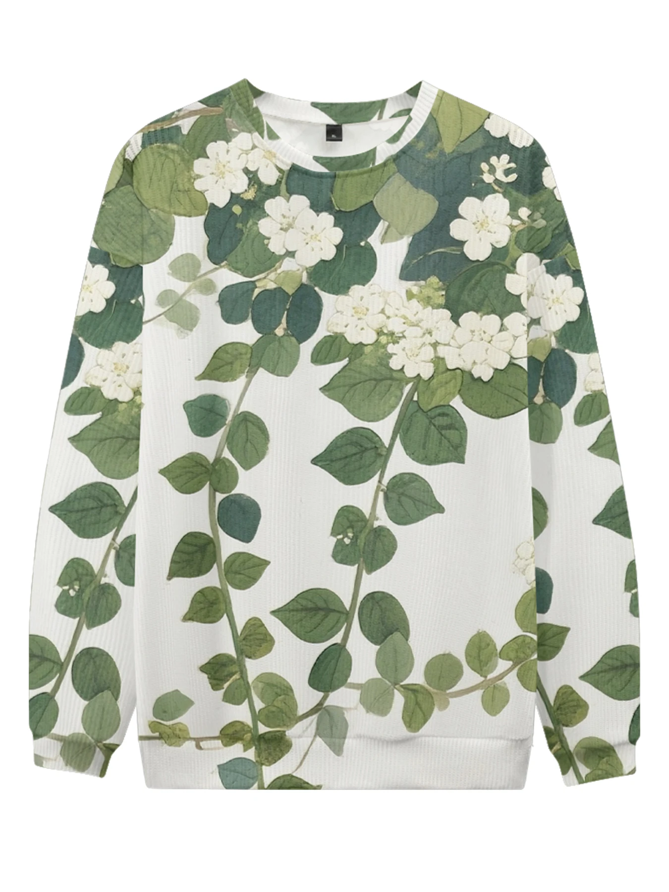 

Vibrant Floral Printed White Crewneck Sweatshirt Full Botanical Design with Colorful Blooms Leaves Spring Couples Casual Fashion