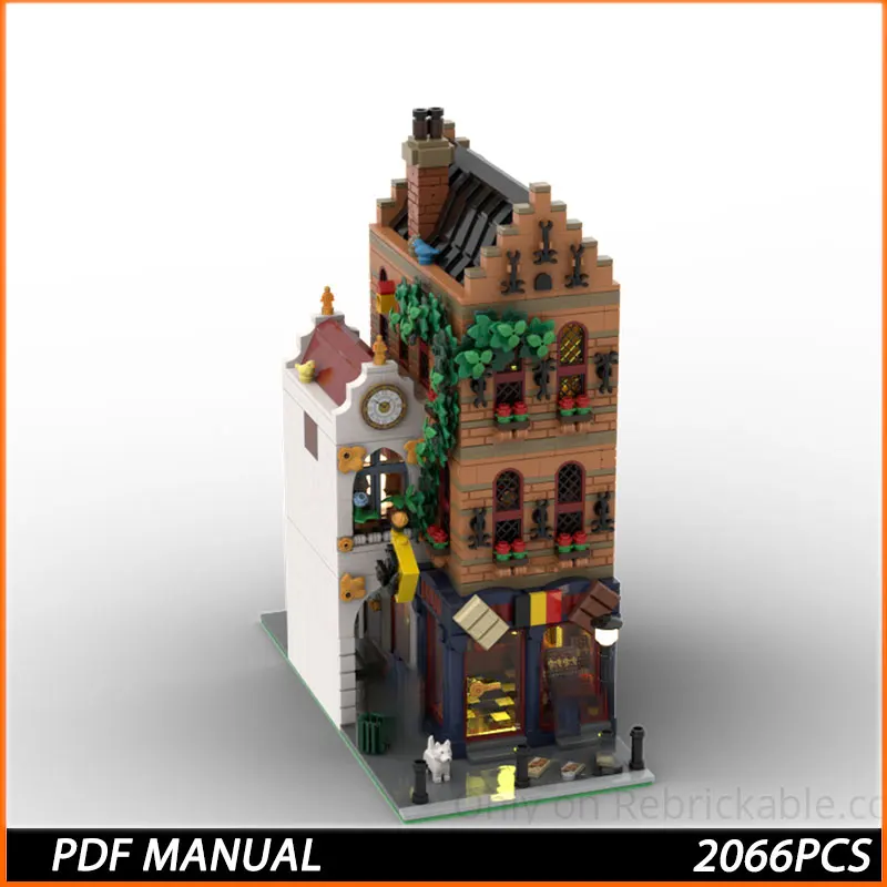 MOC City Street Belgian Chocolate Shop Customize Modular Building Block Creative Design Educational DIY Assembly Toy Gifts