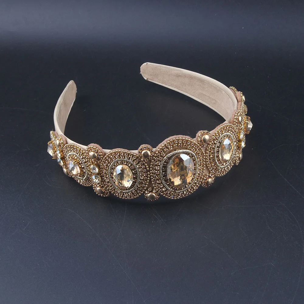 A New Cute Colorful Handmade Gorgeous Crystal Bib Baroque Hairbands Bridal Padded Headbands Women Wedding Party Hair Jewelry 417