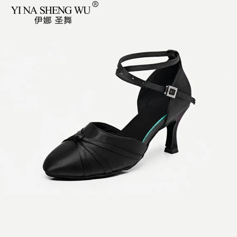 2026 femmes chaussures de danse pour filles dames chaussures de danse de salon latine noir Satin professionnel Salsa Tango talons hauts 5.5 cm/7.5 cm